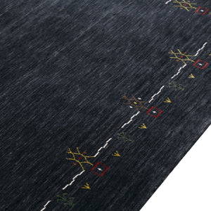 Charcoal Tribal Design Border Hand Loomed Wool Area Rug