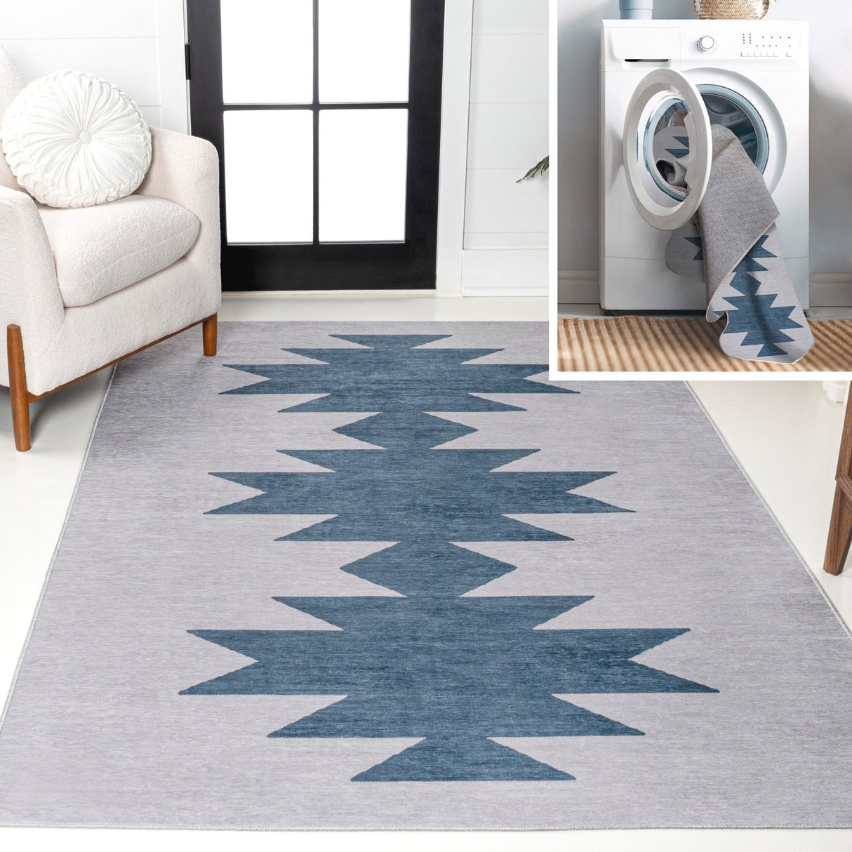 Chayton Minimalist Geometric Machine - Washable Area Rug - 5 Colors Available - Tuesday Morning - Area Rugs