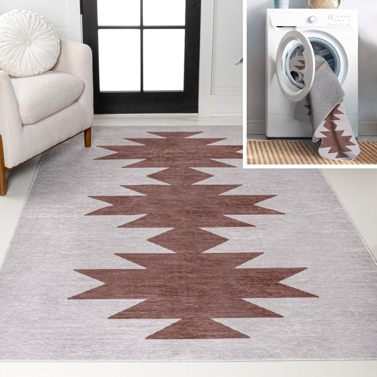 Chayton Minimalist Geometric Machine - Washable Area Rug - 5 Colors Available - Tuesday Morning - Area Rugs