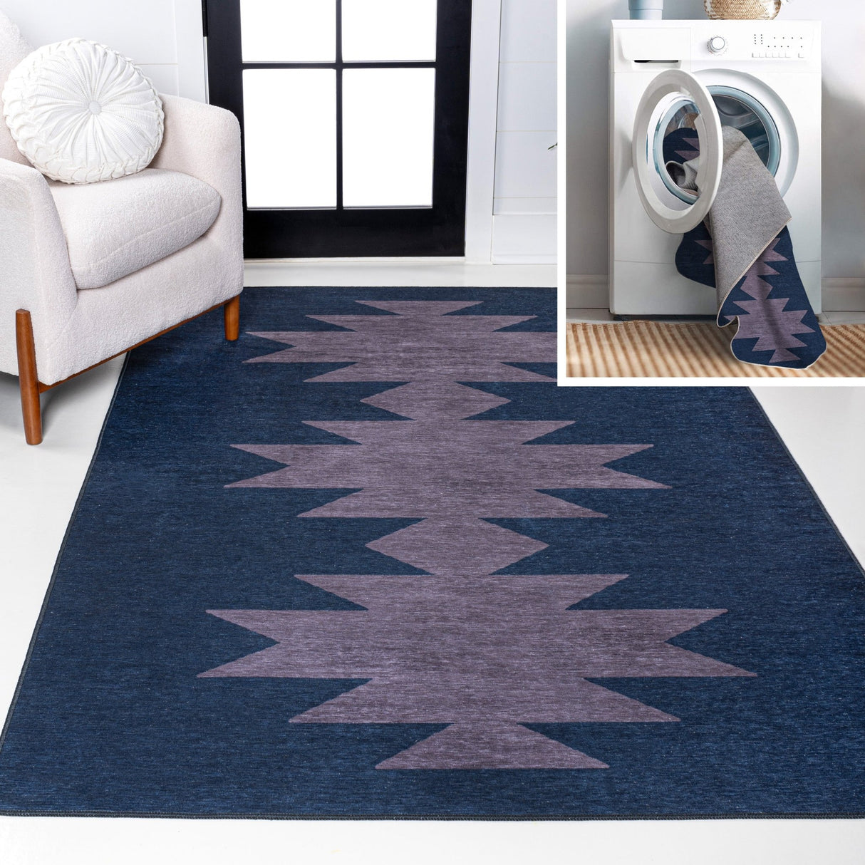 Chayton Minimalist Geometric Machine - Washable Area Rug - 5 Colors Available - Tuesday Morning - Area Rugs