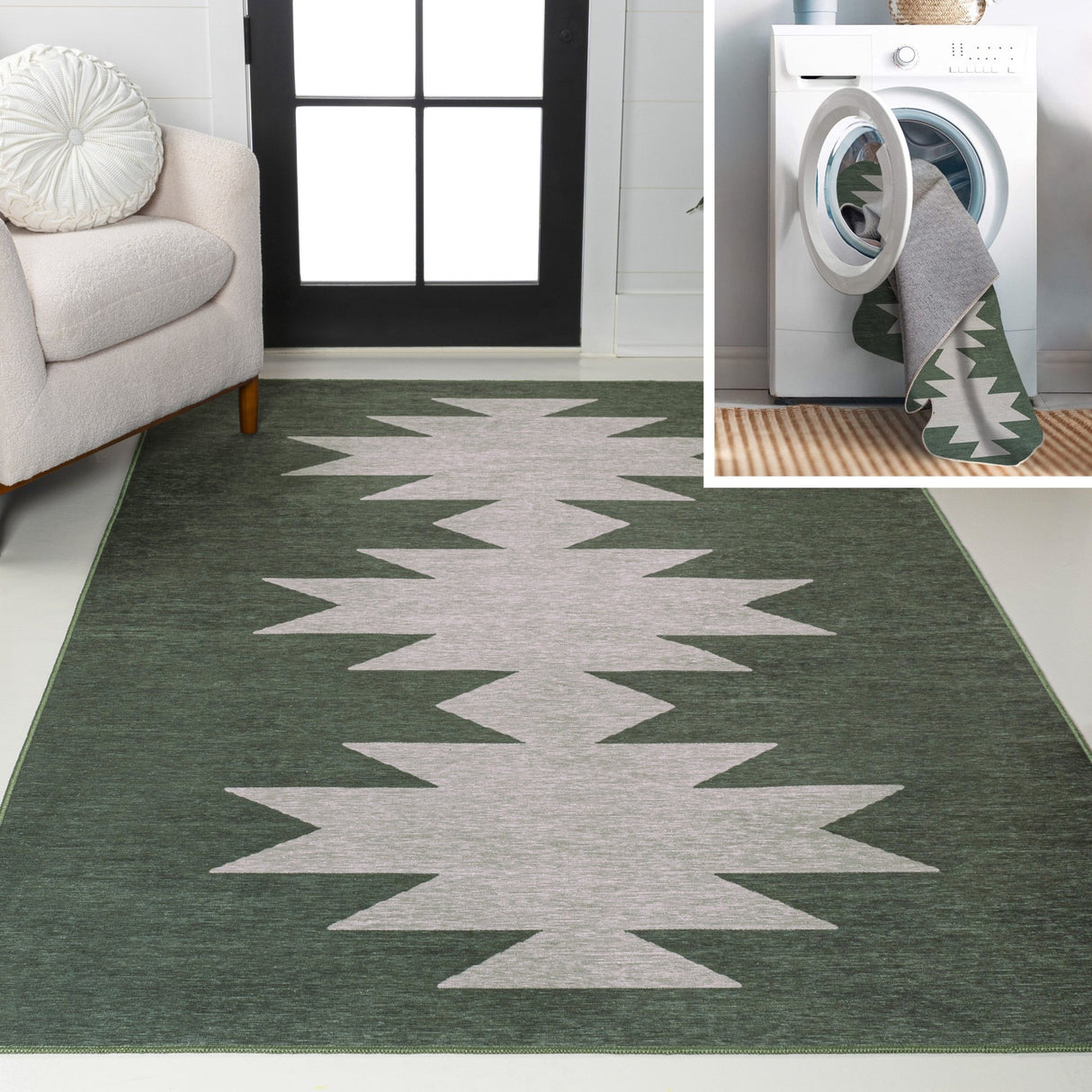Chayton Minimalist Geometric Machine - Washable Area Rug - 5 Colors Available - Tuesday Morning - Area Rugs