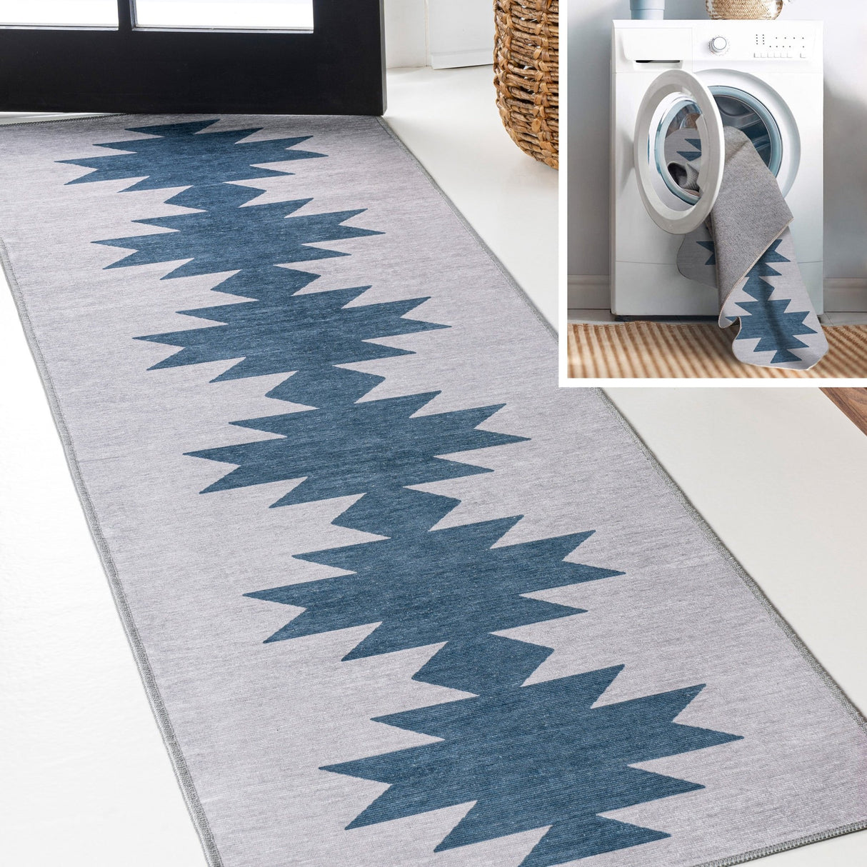 Chayton Minimalist Geometric Machine - Washable Runner Rug - Tuesday Morning - Runner Rugs