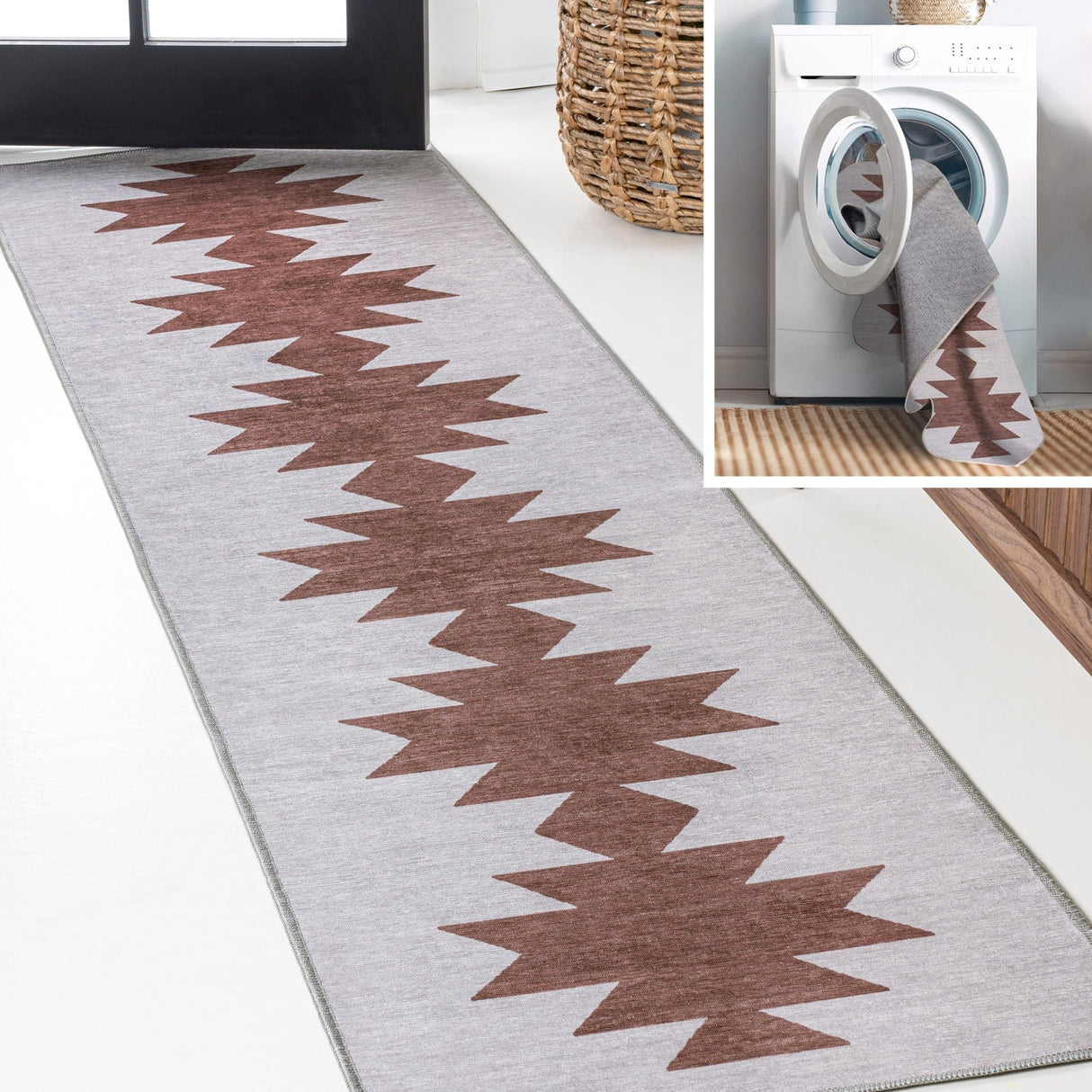 Chayton Minimalist Geometric Machine - Washable Runner Rug - Tuesday Morning - Runner Rugs