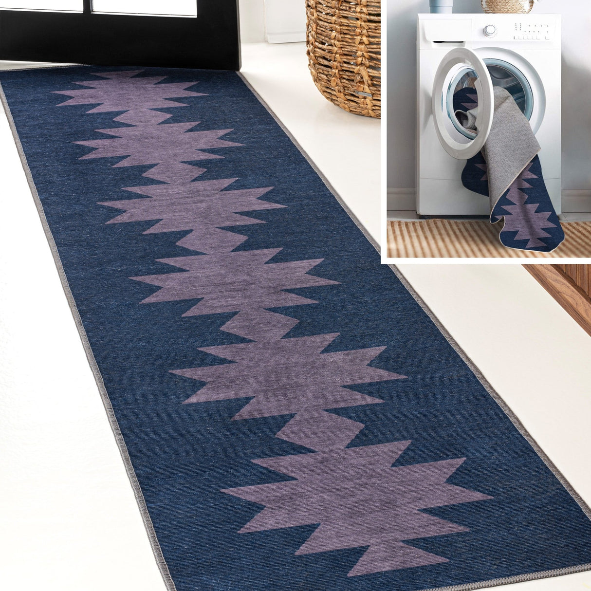 Chayton Minimalist Geometric Machine - Washable Runner Rug - Tuesday Morning - Runner Rugs