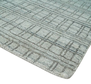 Checkered Silver, Brown and Gray 8x10 Hand Made Blended Wool Area Rug