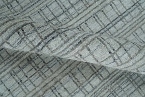 Checkered Silver, Brown and Gray 8x10 Hand Made Blended Wool Area Rug
