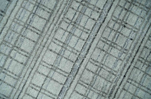 Checkered Silver, Brown and Gray 8x10 Hand Made Blended Wool Area Rug