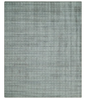Checkered Silver, Brown and Gray 8x10 Hand Made Blended Wool Area Rug