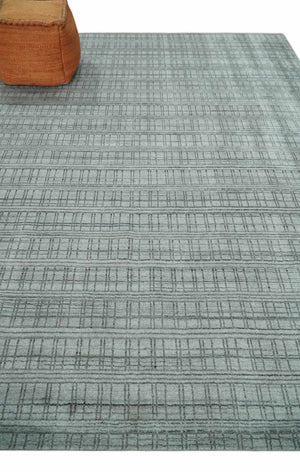 Checkered Silver, Brown and Gray 8x10 Hand Made Blended Wool Area Rug