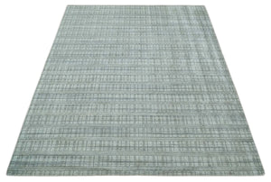 Checkered Silver, Brown and Gray 8x10 Hand Made Blended Wool Area Rug