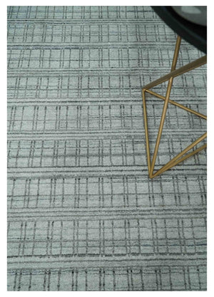 Checkered Silver, Brown and Gray 8x10 Hand Made Blended Wool Area Rug