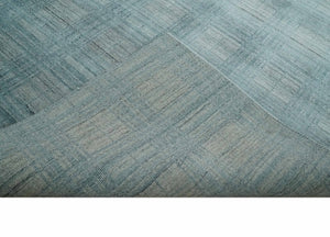 Checkered Blue and Gray  8x10 Hand Made Blended Wool Flatwoven Area Rug