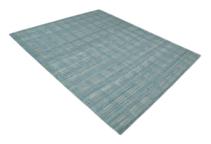 Checkered Blue and Gray  8x10 Hand Made Blended Wool Flatwoven Area Rug