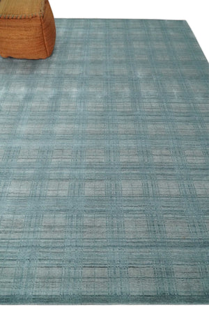 Checkered Blue and Gray  8x10 Hand Made Blended Wool Flatwoven Area Rug