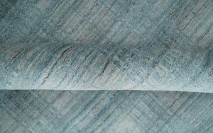 Checkered Blue and Gray  8x10 Hand Made Blended Wool Flatwoven Area Rug
