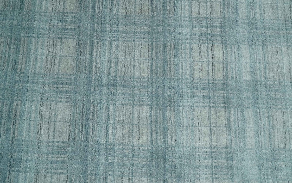 Checkered Blue and Gray  8x10 Hand Made Blended Wool Flatwoven Area Rug
