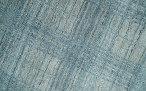 Checkered Blue and Gray  8x10 Hand Made Blended Wool Flatwoven Area Rug
