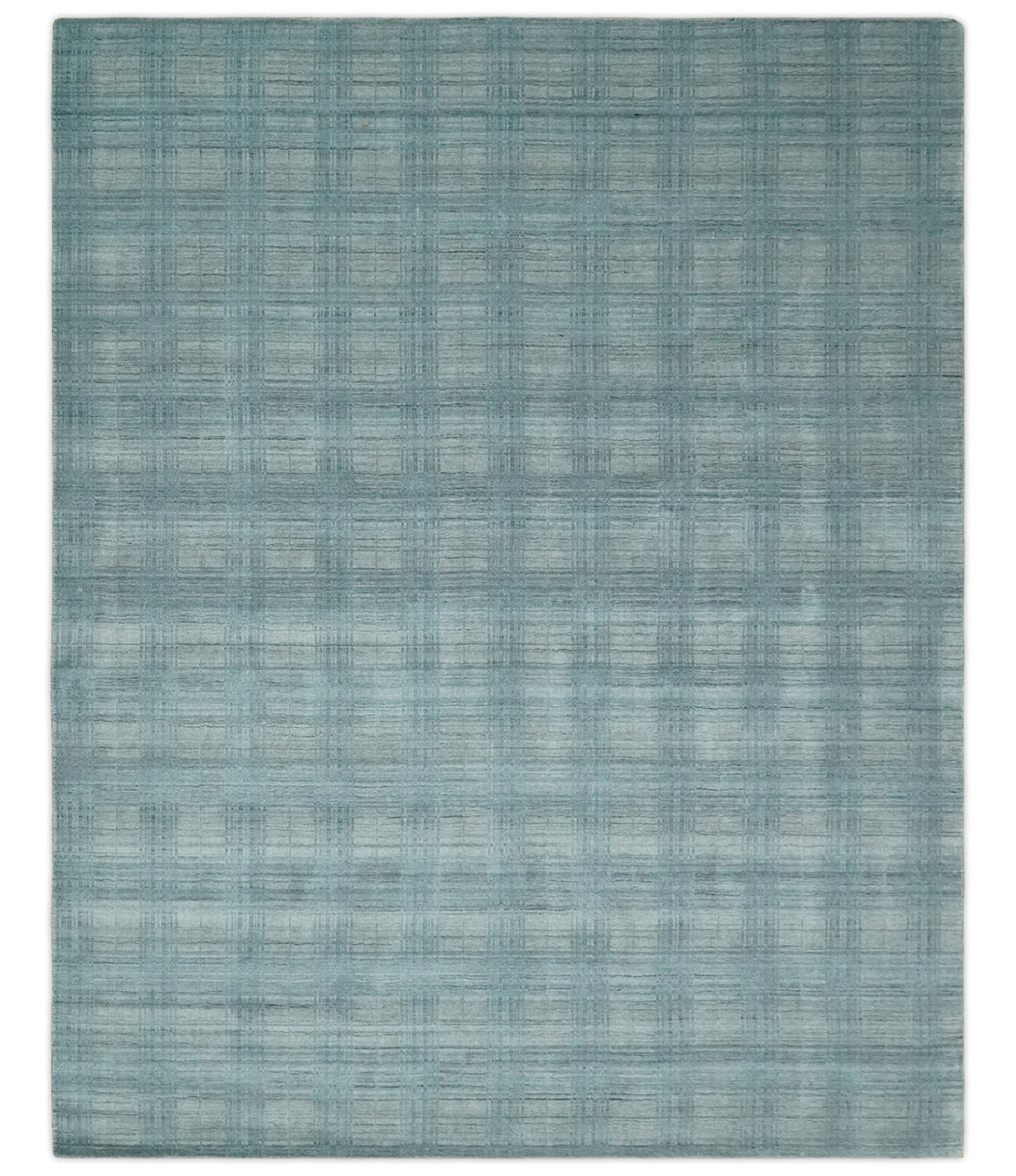 Checkered Blue and Gray  8x10 Hand Made Blended Wool Flatwoven Area Rug