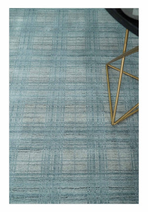 Checkered Blue and Gray  8x10 Hand Made Blended Wool Flatwoven Area Rug