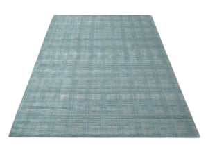 Checkered Blue and Gray  8x10 Hand Made Blended Wool Flatwoven Area Rug