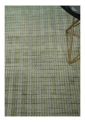Checkered Olive Green & Beige 8x10 Hand Made Blended Wool Flatwoven Area Rug