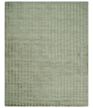 Checkered Olive Green & Beige 8x10 Hand Made Blended Wool Flatwoven Area Rug