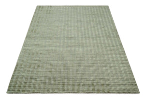 Checkered Olive Green & Beige 8x10 Hand Made Blended Wool Flatwoven Area Rug