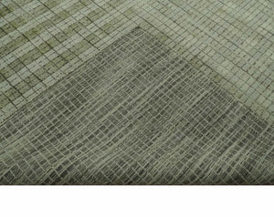 Checkered Olive Green & Beige 8x10 Hand Made Blended Wool Flatwoven Area Rug