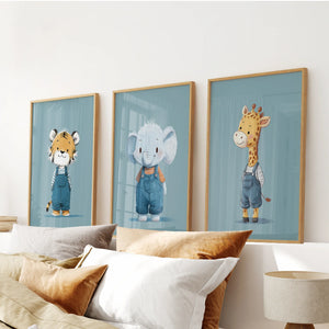 Safari Nursery Wall Art Set of 3. Baby Elephant, Giraffe, Tiger