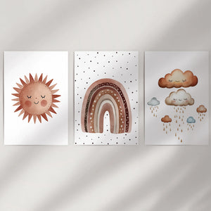 Minimalist Baby Room Wall Art Set of 3. Earthy Rainbow Theme