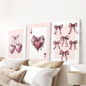Coquette Cherry Wall Art Set of 3. Pink Romantic Decor