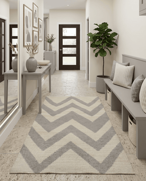 Chevron Pattern Gray and Beige Dhurrie Rug