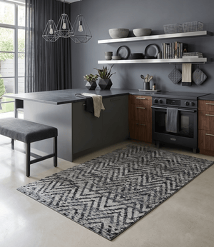 Chevron Silver and Black Shaded 5x8 Bamboo Silk Handwoven Area Rug
