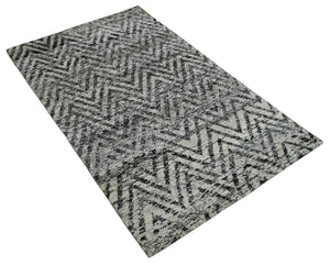Chevron Silver and Black Shaded 5x8 Bamboo Silk Handwoven Area Rug