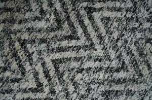 Chevron Silver and Black Shaded 5x8 Bamboo Silk Handwoven Area Rug