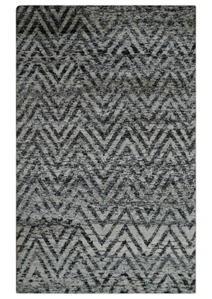Chevron Silver and Black Shaded 5x8 Bamboo Silk Handwoven Area Rug