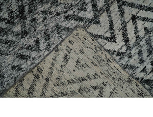Chevron Silver and Black Shaded 5x8 Bamboo Silk Handwoven Area Rug