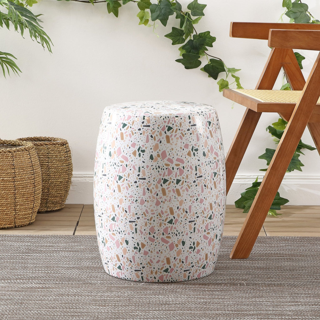 Chiara terrazzo ceramic garden stool - Tuesday Morning - Outdoor Tables