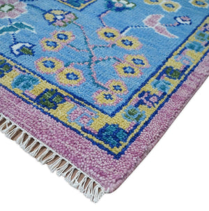 Chic Vibrant Hand Knotted Pink and Blue 8x10, 9x12, and 10x14 Traditional Wool Rug