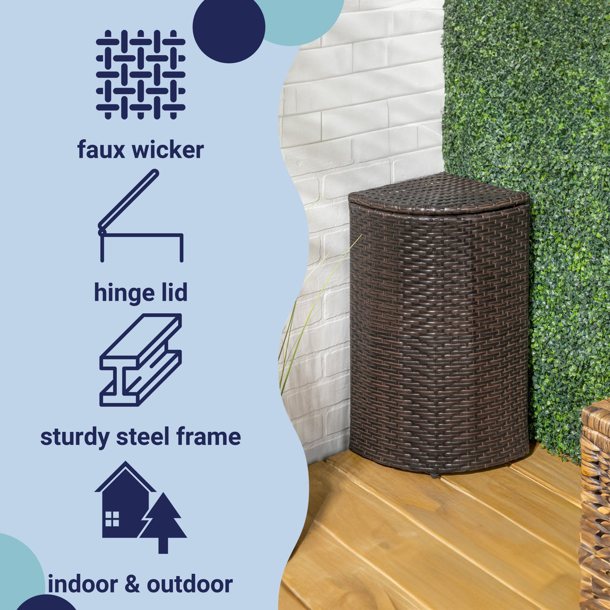 Chloe all - weather wicker/metal corner hideaway outdoor trash can - Tuesday Morning - Outdoor Trash Cans
