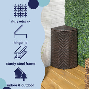 Chloe all - weather wicker/metal corner hideaway outdoor trash can - Tuesday Morning - Outdoor Trash Cans
