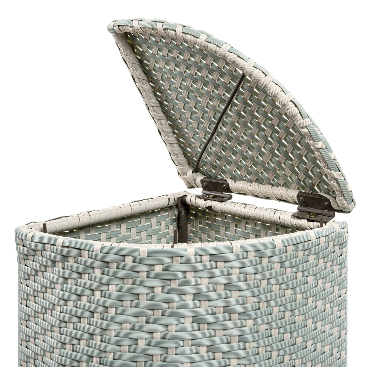 Chloe all - weather wicker/metal corner hideaway outdoor trash can - Tuesday Morning - Outdoor Trash Cans
