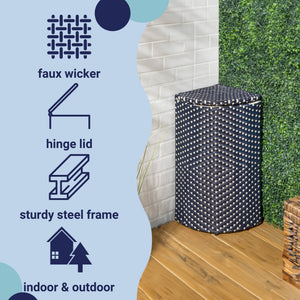 Chloe all - weather wicker/metal corner hideaway outdoor trash can - Tuesday Morning - Outdoor Trash Cans