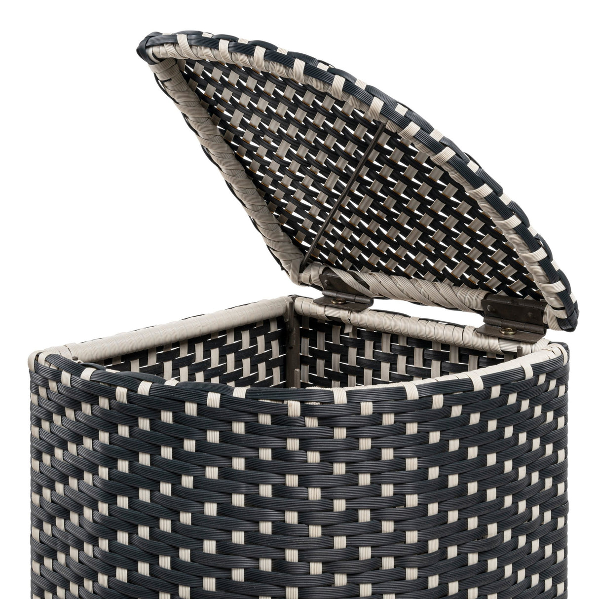 Chloe all - weather wicker/metal corner hideaway outdoor trash can - Tuesday Morning - Outdoor Trash Cans