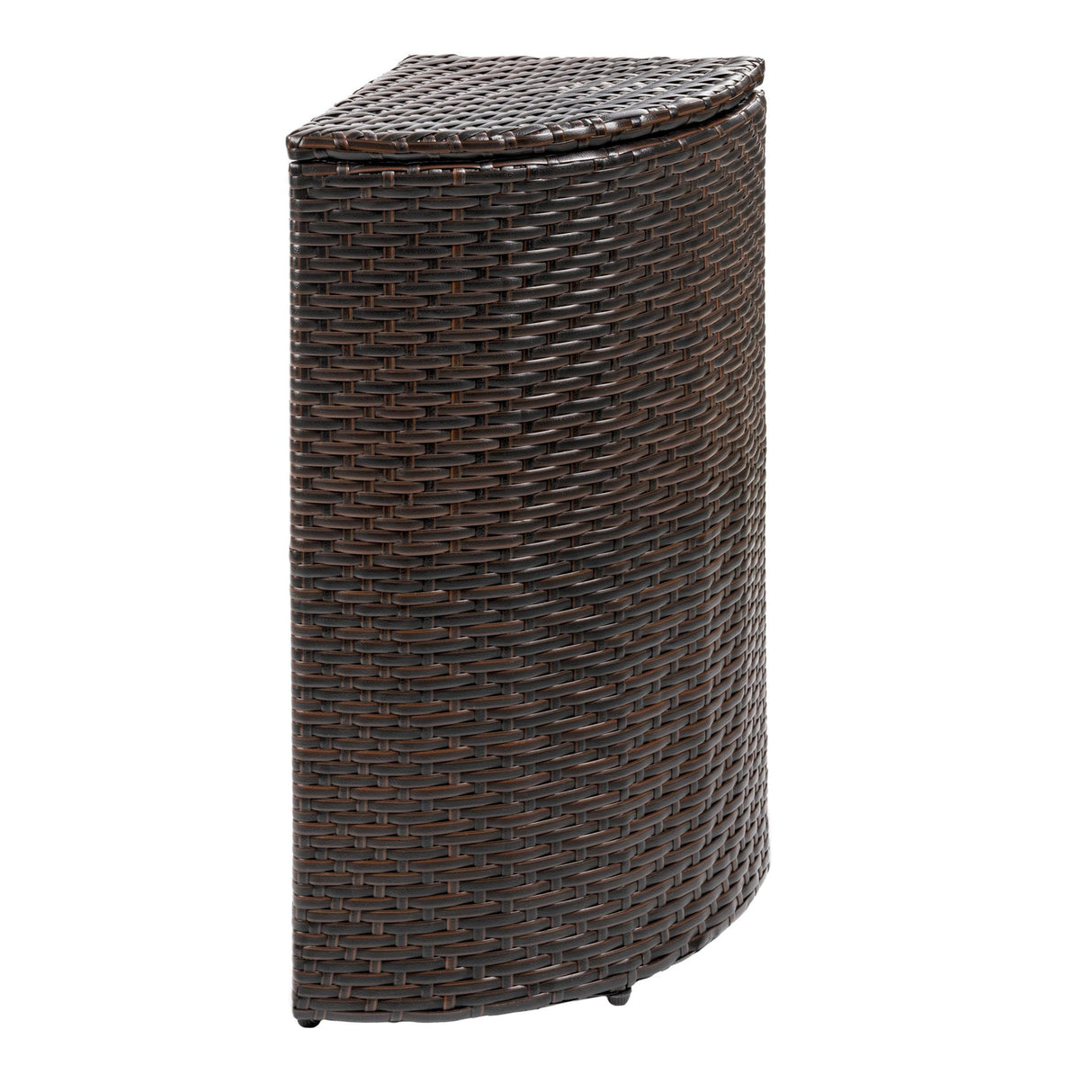 Chloe all - weather wicker/metal corner hideaway outdoor trash can - Tuesday Morning - Outdoor Trash Cans