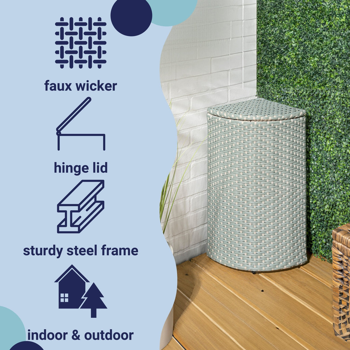 Chloe all - weather wicker/metal corner hideaway outdoor trash can - Tuesday Morning - Outdoor Trash Cans