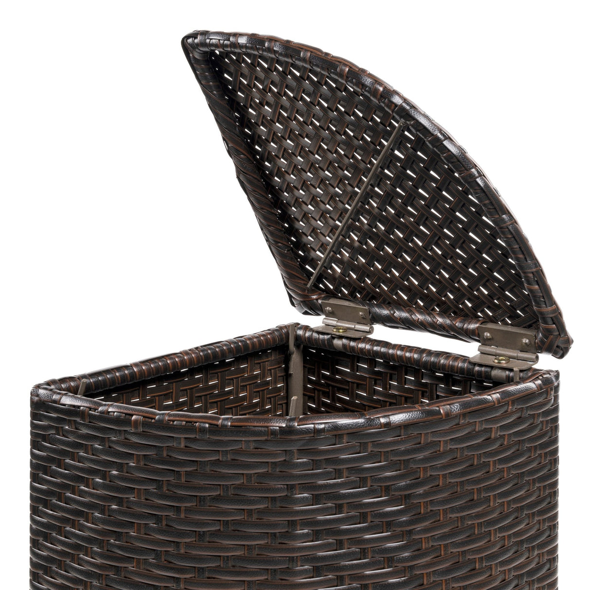 Chloe all - weather wicker/metal corner hideaway outdoor trash can - Tuesday Morning - Outdoor Trash Cans
