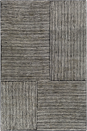 Black&White Striped Sheen Viscose Area Rug