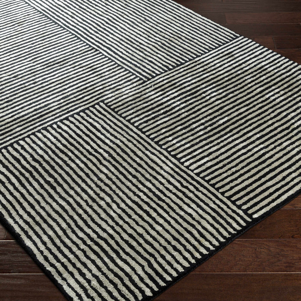Black&White Striped Sheen Viscose Area Rug