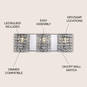 Clara 3 - light metal/crystal classic glam led vanity light - Tuesday Morning - Bathroom Vanity Lights